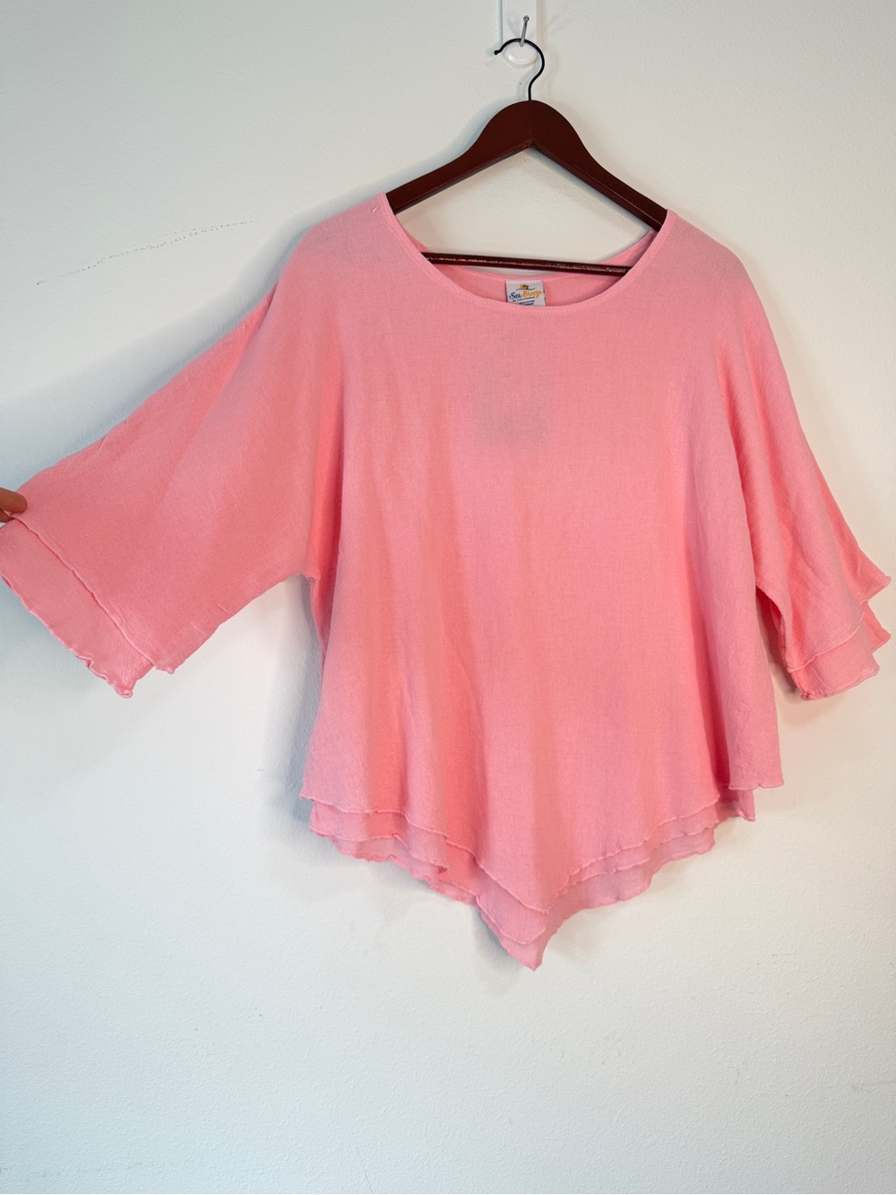 Sea‎ Breeze Of California Flamingo Pink Asymmetric Top Womens M Gauzy Cotton NWT